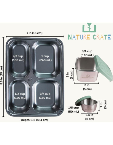 Caja de Almuerzo Acero Inoxidable Nature Crate 3 Piezas Ecológica