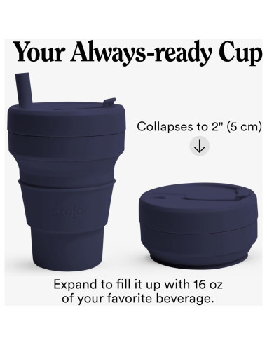 Taza de Viaje Plegable Stojo Azul Denim 470ml Reutilizable