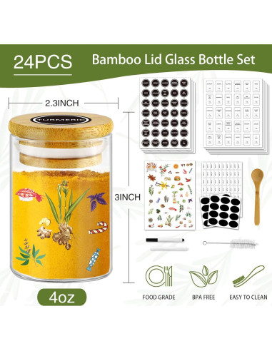Tarros de Especias SLifeJars 118 ml con Etiquetas - 24 Piezas