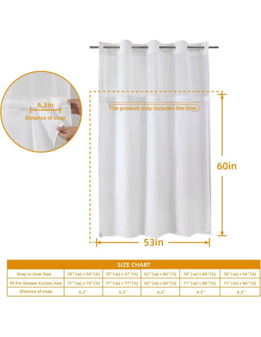 Forro de Cortina de Ducha Removible 135x152cm Blanco eachope