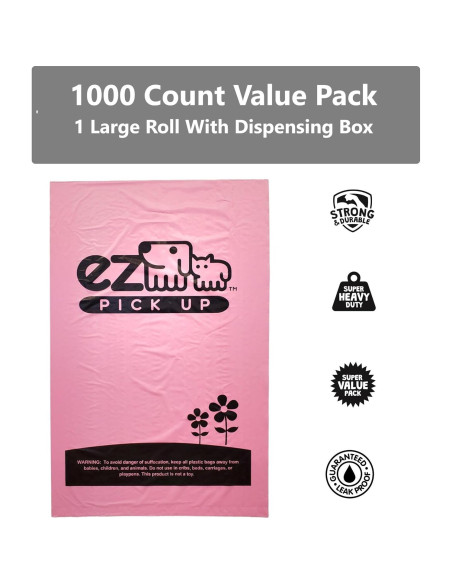 1000 Bolsas de Desechos de Mascotas EZ PICK UP Rosa 20.3x33cm 1000 Bolsas de Desechos de Mascotas EZ PICK UP Rosa 20.3x33cm