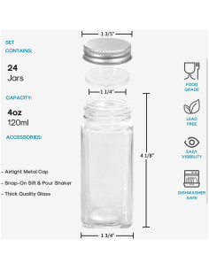 Tarros de Especias de Vidrio AOZITA 24 Pcs 118ml Cuadrados 2