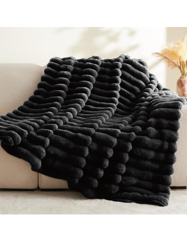 Manta de Piel Sintética BEDELITE 127x152cm Negra Gruesa y Cálida