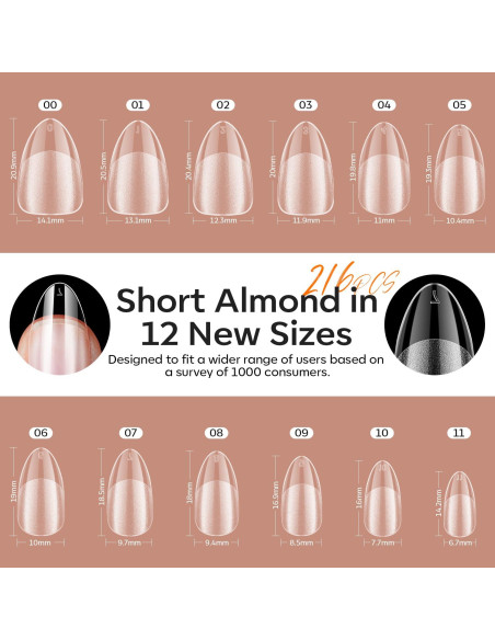 Kit de Uñas de Gel Almendra Corta Modelones 216 Piezas Kit de Uñas de Gel Almendra Corta Modelones 216 Piezas