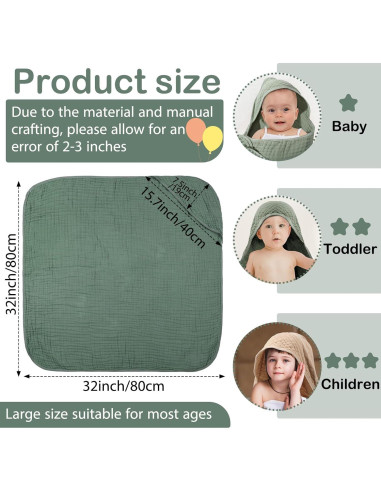 VitalCozy Juego de Toallas de Baño para Bebés 6 Pcs Algodón Muselina