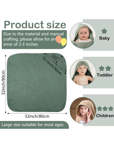 VitalCozy Juego de Toallas de Baño para Bebés 6 Pcs Algodón Muselina VitalCozy Juego de Toallas de Baño para Bebés 6 Pcs Algodón Muselina