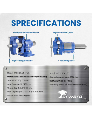 Prensa de Banco Forward DT08125A 125mm Hierro Dúctil 360