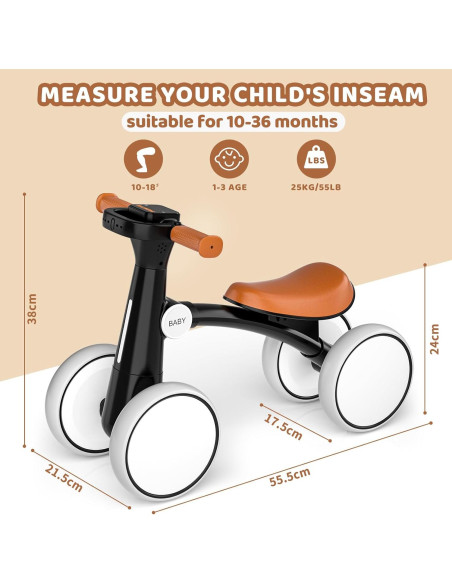 Bicicleta de Equilibrio PTINTYE para Bebés 10-36 Meses Negra Bicicleta de Equilibrio PTINTYE para Bebés 10-36 Meses Negra