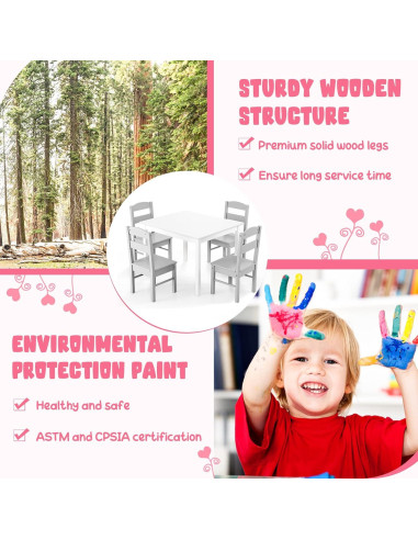Conjunto de Mesa y Sillas para Niños Costzon, 5 Piezas Madera