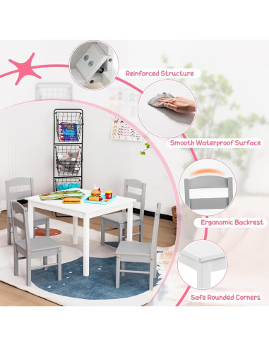 Conjunto de Mesa y Sillas para Niños Costzon, 5 Piezas Madera