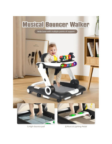 Andador Musical y Luminoso para Bebés 6 en 1 - Negro