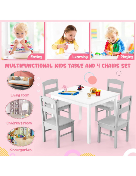 Conjunto de Mesa y Sillas para Niños Costzon, 5 Piezas Madera Conjunto de Mesa y Sillas para Niños Costzon, 5 Piezas Madera