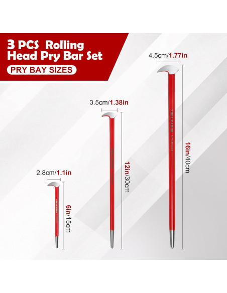 Juego de 3 Palancas de Cabeza Rodante TOOLEAGUE 15.24cm 30.48cm 40.64cm Juego de 3 Palancas de Cabeza Rodante TOOLEAGUE 15.24cm 30.48cm 40.64cm