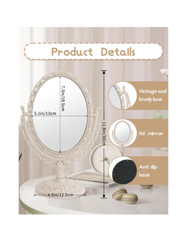 Espejo de Tocador Vintage XPXKJ Doble Cara 1X/3X Beige