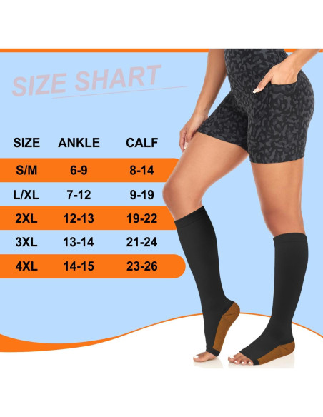 Calcetines de Compresión de Cobre Sooverki Punta Abierta 15-20 mmHg Calcetines de Compresión de Cobre Sooverki Punta Abierta 15-20 mmHg