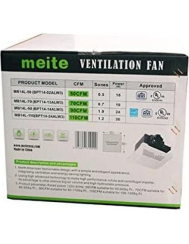Ventilador Extractor de Baño meite MB14-50, 50 CFM, Silencioso