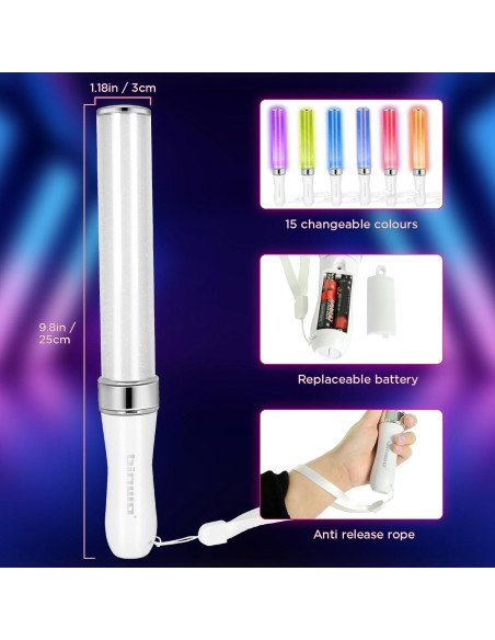 Palos de Luz LED Reutilizables BINWO 2 Piezas 15 Colores Palos de Luz LED Reutilizables BINWO 2 Piezas 15 Colores