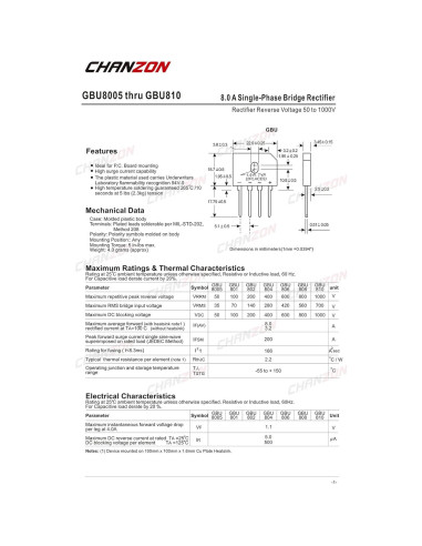 Diodo Rectificador de Puente Chanzon GBU808 10 Piezas 8A 800V