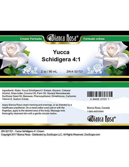 Crema de Yucca Schidigera 4:1 Bianca Rosa 56.7 g Sin Rellenos Crema de Yucca Schidigera 4:1 Bianca Rosa 56.7 g Sin Rellenos
