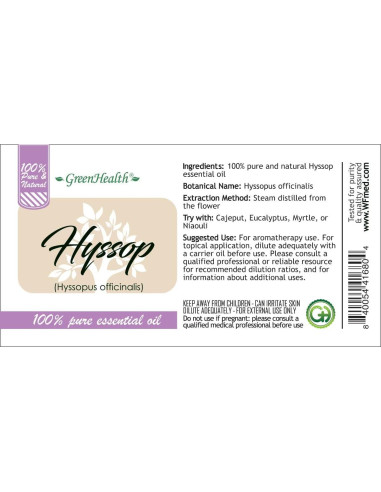 Aceite Esencial Puro GreenHealth Hisopo 5 ml - Aromaterapia