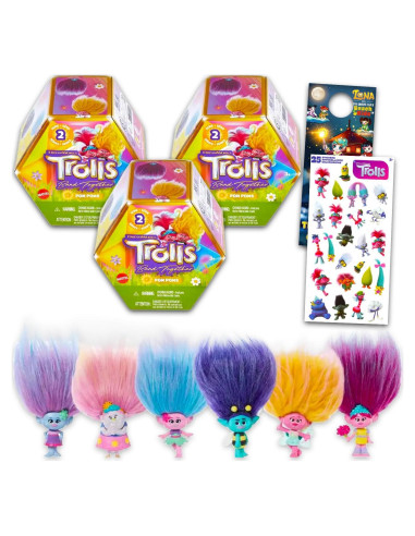 Conjunto de 3 Juguetes Misteriosos Trolls Pom Pom - Suministros de Fiesta