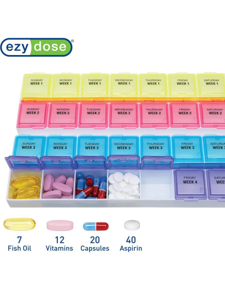 Planificador de Medicamentos EZY DOSE 28 Días Organizador Grande Planificador de Medicamentos EZY DOSE 28 Días Organizador Grande