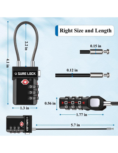 Candado de Equipaje TSA SureLock 3 Dígitos Reajustable Negro Candado de Equipaje TSA SureLock 3 Dígitos Reajustable Negro
