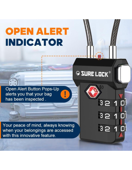 Candado de Equipaje TSA SureLock 3 Dígitos Reajustable Negro Candado de Equipaje TSA SureLock 3 Dígitos Reajustable Negro