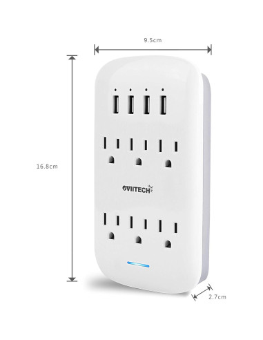 Extensor Oviitech 6 Salidas y 4 USB 4.2A Protector 900J