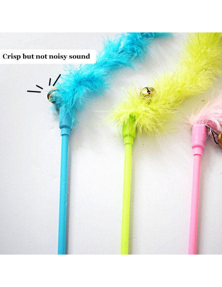 Juguetes de Varita para Gatos IUHKBH - 3 PCS con Plumas y Campana Juguetes de Varita para Gatos IUHKBH - 3 PCS con Plumas y Campana