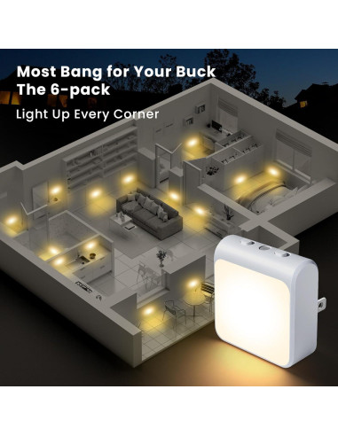 Paquete de 6 luces nocturnas LED IINVGOOD regulables 30-60lm