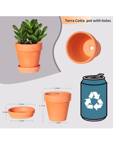 Macetas de Terracota TKSCUSR 7.95 cm con Plato - Paquete de 20