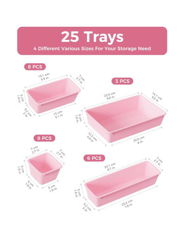 Juego de Organizadores de Cajones BiuLeon 25 PCS Rosa