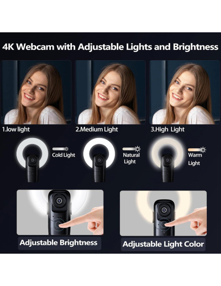Cámara Web 4K Combess con Luz y Micrófono USB HD Cámara Web 4K Combess con Luz y Micrófono USB HD