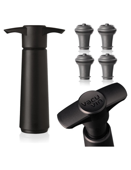 Vacu Vin Conservador de Vino al Vacío con 4 Tapones - Negro Vacu Vin Conservador de Vino al Vacío con 4 Tapones - Negro