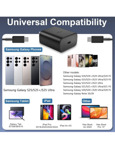 Cargador Rápido 45W USB-C Samsung con Cable 2M Negro