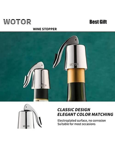 Tapones de Vino WOTOR de Acero Inoxidable y Silicona - 2 Unidades