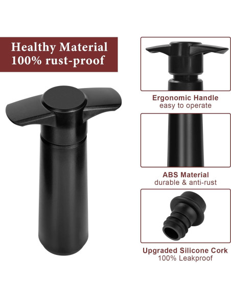 Bomba de Vino Philorn con 8 Tapones Reutilizables Negro Bomba de Vino Philorn con 8 Tapones Reutilizables Negro