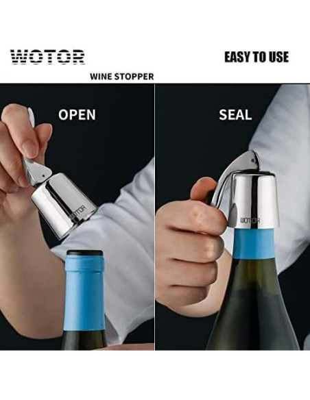 Tapones de Vino WOTOR de Acero Inoxidable y Silicona - 2 Unidades Tapones de Vino WOTOR de Acero Inoxidable y Silicona - 2 Unidades