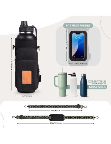 Bolsa Cruzada para Botella de Agua Travola - 40 oz, RFID, Negro