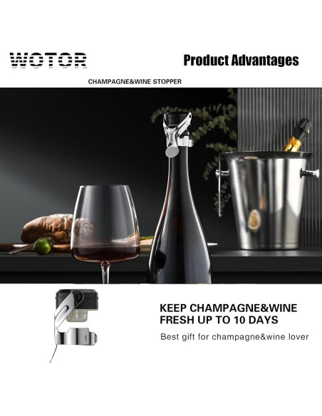 Tapones de Vino y Champagne WOTOR de Acero Inoxidable - 2 Paquete Tapones de Vino y Champagne WOTOR de Acero Inoxidable - 2 Paquete