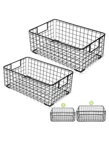 Cestas de Almacenamiento de Alambre Kingrol - 2 Piezas, 31.1x20x12cm y 36.4x24.1x13.6cm, Metal Negro