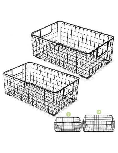 Cestas de Almacenamiento de Alambre Kingrol - 2 Piezas, 31.1x20x12cm y 36.4x24.1x13.6cm, Metal Negro Cestas de Almacenamiento de Alambre Kingrol - 2 Piezas, 31.1x20x12cm y 36.4x24.1x13.6cm, Metal Negro
