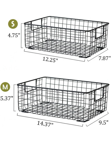 Cestas de Almacenamiento de Alambre Kingrol - 2 Piezas, 31.1x20x12cm y 36.4x24.1x13.6cm, Metal Negro