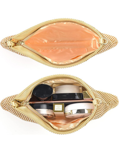 Bolso de Mano Rhinestone Valleycomfy Oro 28x15 cm