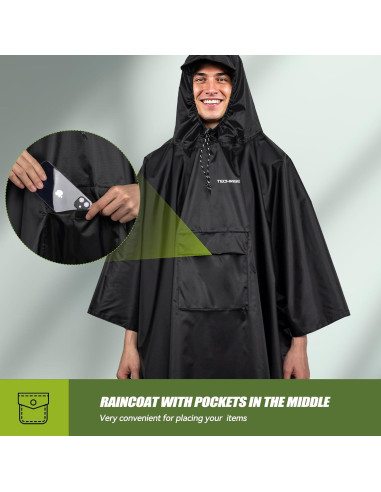 Poncho de Lluvia Impermeable TechRise Unisex con Capucha 210x142cm