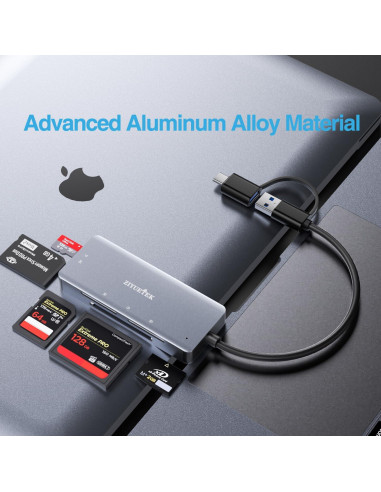 Lector de Tarjetas 5en1 ZIYUETEK USB-C y USB-A Aluminio