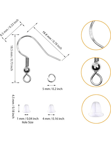 Kit 360 Piezas Ganchos para Pendientes Yuronam Plata 925 Kit 360 Piezas Ganchos para Pendientes Yuronam Plata 925