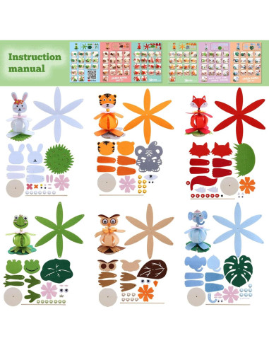 Kit de Manualidades Coola para Niños - 6 Animales de Fieltro DIY