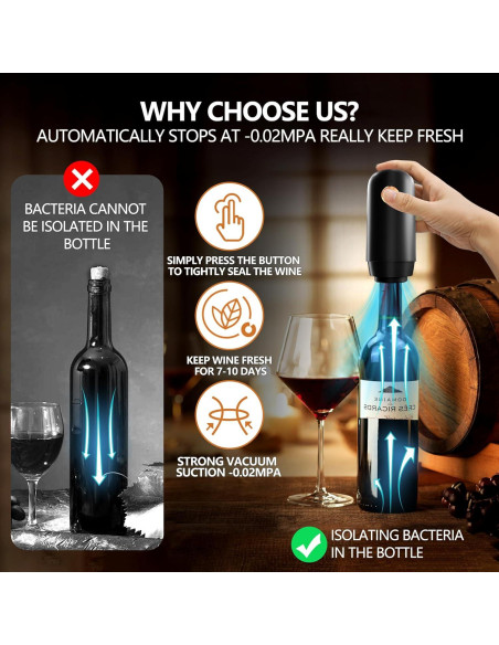 Bomba Eléctrica para Vino BGFOX con 4 Tapones Reutilizables Bomba Eléctrica para Vino BGFOX con 4 Tapones Reutilizables